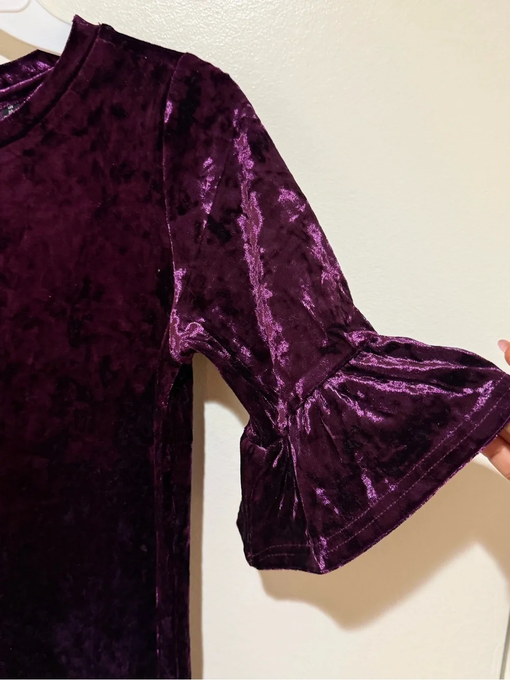 kidpik Velvet Ruffle Sleeve Dress - Plum